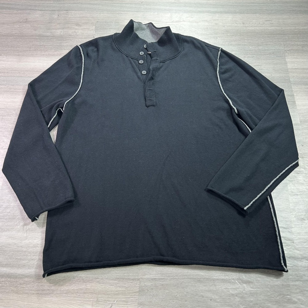 Carbon 2 Cobalt Sweater‎ Mens 2XL Black Cotton Cashmere Henley Mock Neck Knit
